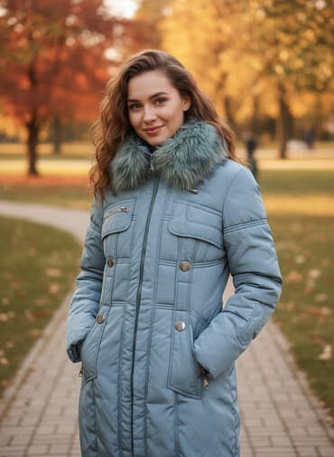 купить женский пуховик большого размера: Пуховик, По колено, С мехом, S — 1