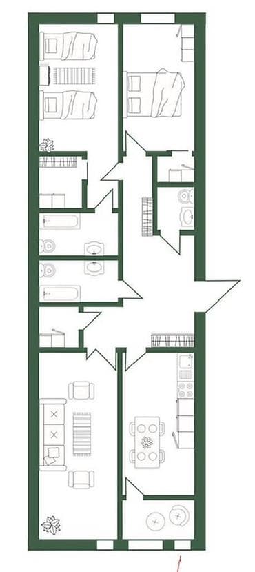 red centr: 3 комнаты, 126 м², 6 этаж — 3
