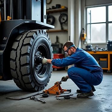 калесо на тачку: Перебортовка цельнолитых шин на вилочный погрузчик - Профессиональная — 1