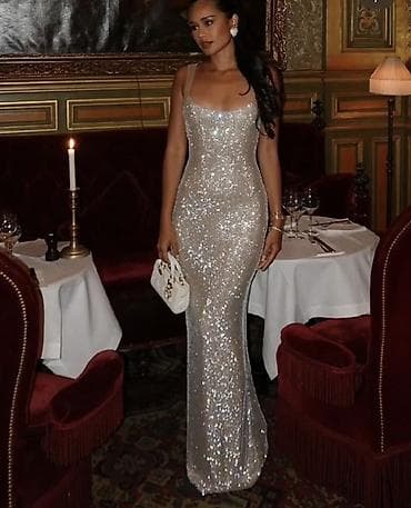 платье с паетками: Вечернее платье, Трикотаж, Без рукавов, С пайетками, Стандарт — 1