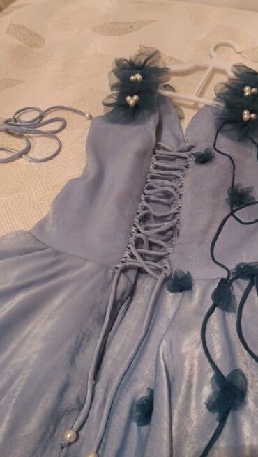 на 11 лет: Детское платье, цвет - Голубой, Б/у — 4