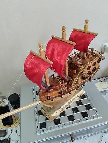 дека: Авторский набор: шахматный стол с ящиком + декоративный парусник - — 3