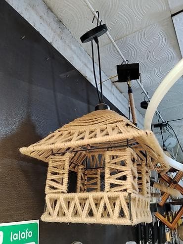 study lamp: Подвесной светильник в этническом стиле из джутовой верёвки. - Форма — 1
