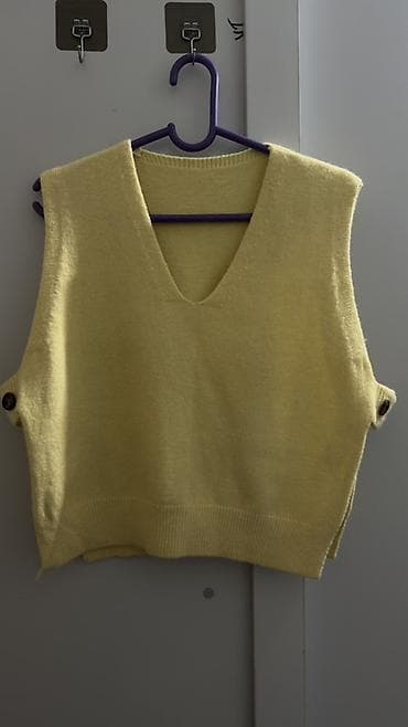 мужской свитер: Женский вязаный жилет без рукавов - Цвет: пастельно-жёлтый (лимонный) — 2