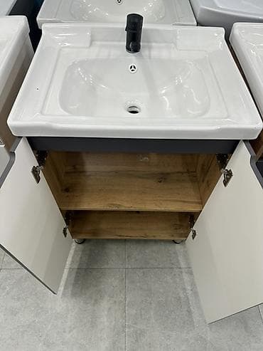ящик пласмаса: Тумба для ванны, С раковиной, ЛДСП, цвет - Серый — 2