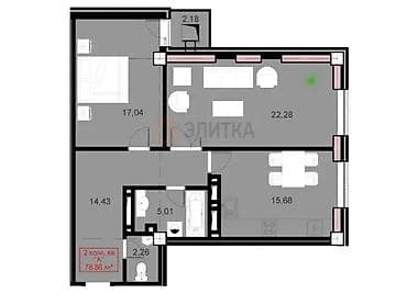 rent flat: 2 комнаты, 80 м², Элитка, 16 этаж, Готовая ПСО (под самоотделку) — 2