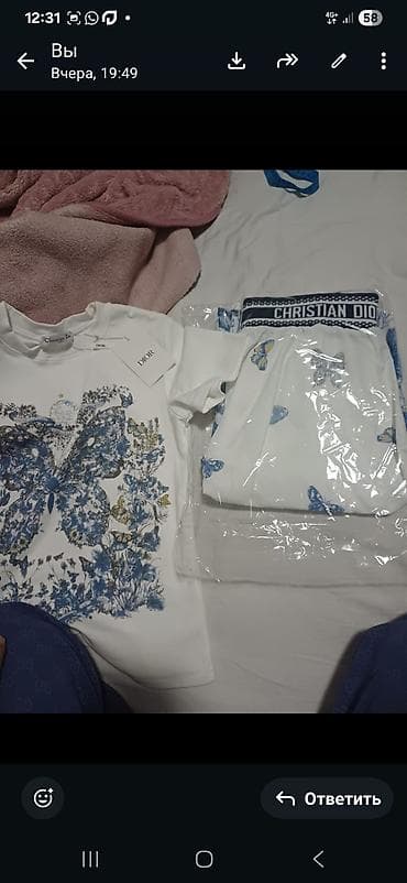 футболка с бабочками: Костюм с юбкой, Миди, Футболка, Корея, Все размеры — 2