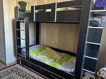 Двухъярусная детская кровать, ЛДСП, цвет - Черный