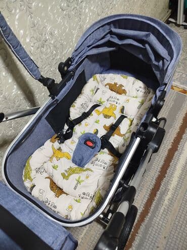 комбинезон hm детский зимний: Коляска, цвет - Голубой, Б/у — 3