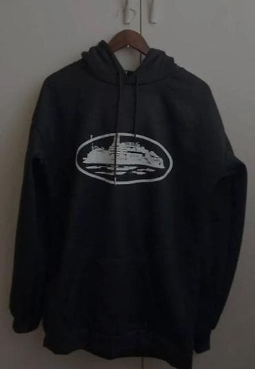 рубашка с капюшоном: Толстовка с капюшоном (худи), черная. - Принт: контрастный белый — 1