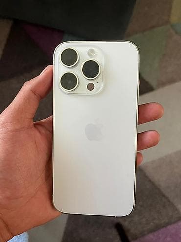 apple max: IPhone 14 Pro, Б/у, 128 ГБ, White Titanium, Защитное стекло, Чехол, 100 % — 1
