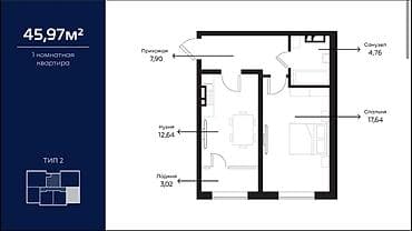 1 комната, 46 м², Элитка, 6 этаж, Евроремонт