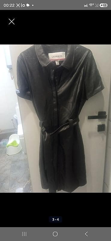 Женская одежда: Платье-рубашка Calvin Klein из эко-кожи - Цвет: черный, матовый - — 2