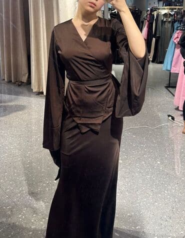 вечерние платья на заказ: Вечернее платье, Классическое, Длинная модель, Атлас, С рукавами, M — 1