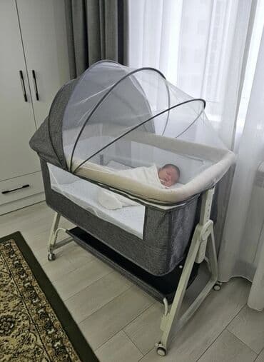 продаю детскую кроватку: Люлька, Б/у, Колыбель, Переноска, Качалка, цвет - Серый, Самовывоз — 5
