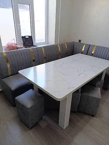 угловой кожаный диван: Кухонный мягкий уголок, Другой материал, цвет - Серый — 4