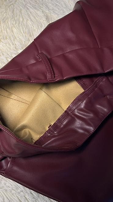 коженные брюки: Прямые брюки из эко-кожи бордового оттенка.БОРДО РАЗМЕР S-M КОРИЧНЕВЫЕ — 3
