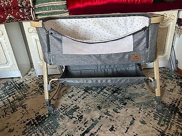 кресло в машину: Детская приставная кроватка, Б/у, С колесиками, цвет - Серый — 3