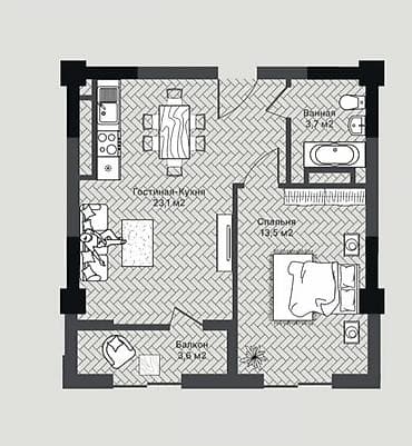 Батирлер: 1 бөлмө, 45 м², Элитка, 10 кабат, ПСО (өзү оңдоп түзөтүп бүтүү үчүн) — 4