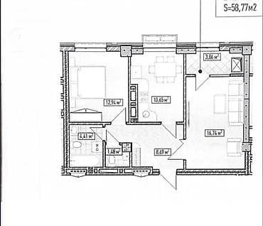 2 комнаты, 59 м², Асанбай мкр Элитка, 9 этаж, ПСО (под самоотделку) — 4