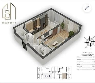 квартира хрущевка: 1 комната, 43 м², 2 этаж, Готовая ПСО (под самоотделку) — 2