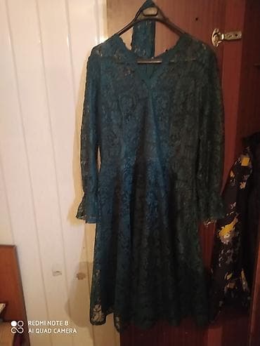 Шубы: Новое гипюровое Турецкое платье изумрудно зелёного цвета — 2