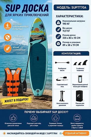 Надувная SUP-доска SUPTT70A — для ярких приключений на воде. Основные