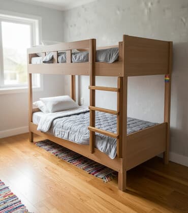 Двухъярусная кровать из ЛДСП/МДФ в тёплом оттенке «дуб». - at lalafo.kg Двухъярусная кровать из ЛДСП/МДФ в тёплом оттенке «дуб». -