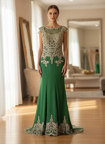 Вечернее платье, Русалка, Длинная модель, Без рукавов, Шлейф, Открытая спина, Стразы, L