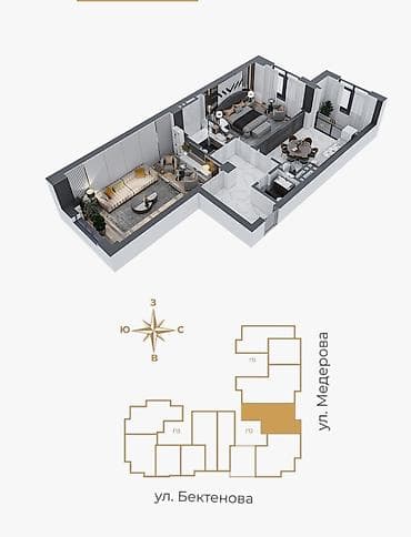 Недвижимость: 2 комнаты, 80 м², Элитка, Таш-Рабат ТРЦ Элитка, 10 этаж, ПСО (под самоотделку) — 4
