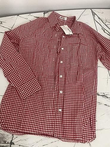 Атайын кийим: Рубашка в клетку (красно‑белая), классический крой - Принт: мелкая — 4