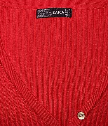 pull bear: Кардиган ZARA, короткий, красный - Состав: 85% хлопок, 10% нейлон, 5% — 2