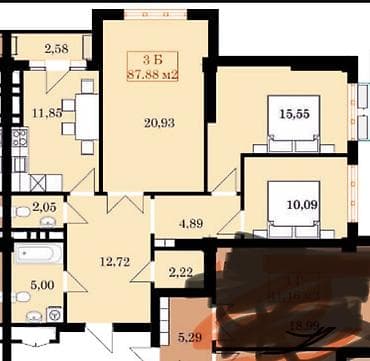 3 комнаты, 87 м², Элитка, 4 этаж, Готовая ПСО (под самоотделку)