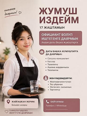 Услуга: Подработка/работа подростка (17 лет) в сфере обслуживания и