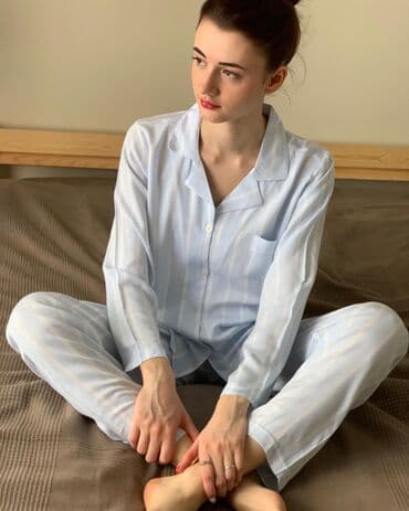 белая ночная сорочка: Пижама, Сатин, Турция, В полоску, XL, XS, S — 1