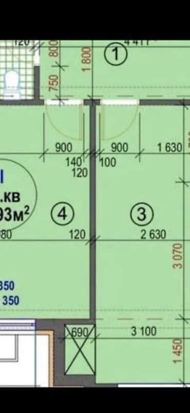 6: 1 комната, 54 м², Асанбай мкр Элитка, 6 этаж, ПСО (под самоотделку) — 4
