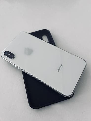 IPhone X, Б/у, 64 ГБ, Серебристый, Чехол, 100 %