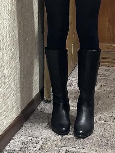 Женские высокие сапоги, классические длина ниже колен. - Материал