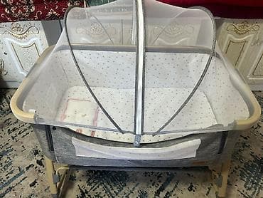 кресло в машину: Детская приставная кроватка, Б/у, С колесиками, цвет - Серый — 1