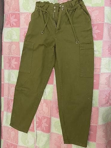 военный брюки: Карго-брюки женские/унисекс, оливкового цвета. Прямые с заужением к — 1