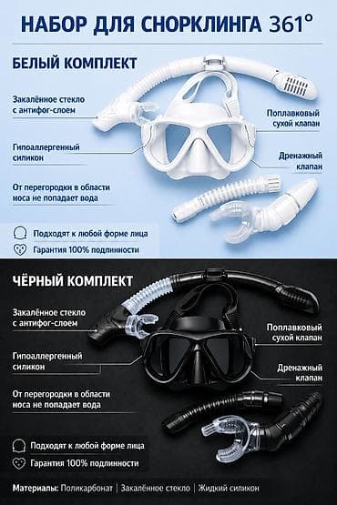 Профессиональный набор для снорклинга 361°. (новые)