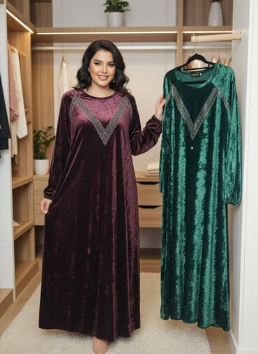 платье халат прямое: Велюровые длинные платья-туники с декором - Модель: свободный прямой — 1