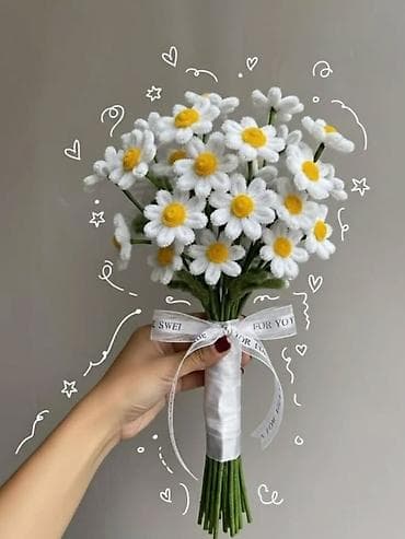 органза: Авторские букеты из плюшевой пряжи (вязаные/пушистые цветы) - Ручная — 3