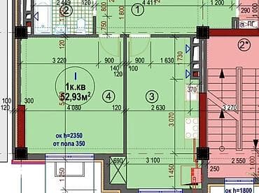 6: 1 комната, 53 м², Асанбай мкр Элитка, 6 этаж, ПСО (под самоотделку) — 3