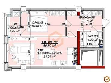 1 комната, 58 м², Элитка, 17 этаж