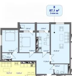 готовый дом в рассрочку: 3 комнаты, 87 м², Элитка, 11 этаж, ПСО (под самоотделку) — 2