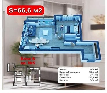 сниму квартиру ош: 2 комнаты, 67 м², Элитка, 5 этаж, Готовая ПСО (под самоотделку) — 4