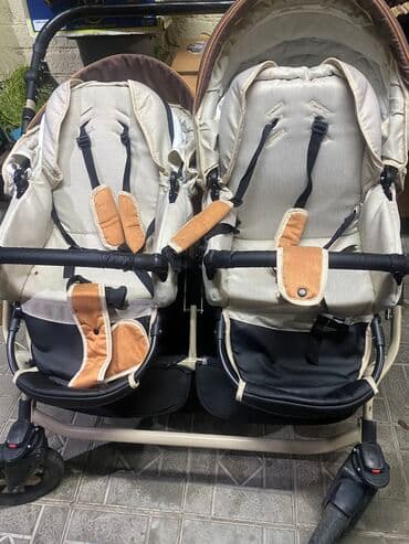 прогулочные коляски для двойни и тройни: Коляска, цвет - Коричневый, Б/у — 1
