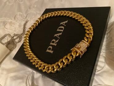 диадема ободок: Золотистая цепь-ожерелье в стиле «кубинка» с массивными звеньями — 1