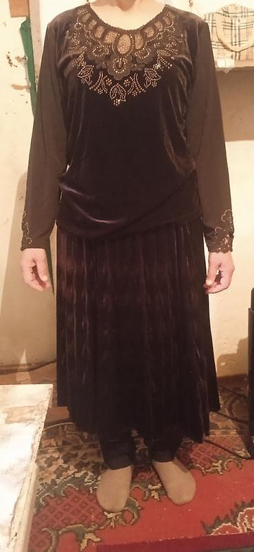 велюровые брючные костюмы: Костюм с юбкой, Миди, Блузка, L — 2